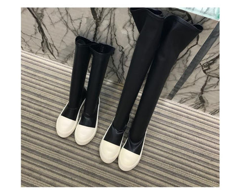 Mtvrmall - New Women Shoes Over Knee High Boots Luxury Trainers Winter Casual Brand Snow Spring Flats Shoes Black Big Size Mid-calf Boots