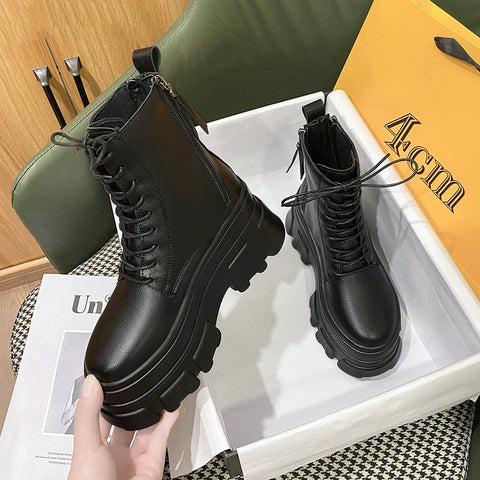 Mtvrmall -  New Fashion Autumn/Winter Women's Boots Round Head Women's Boots Lace Up Zipper Women's Boots 8cm Heel Size 34-39