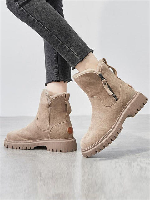 Mtvrmall Big Size Women Snow Boots Warm Fur Cotton Winter Shoes Ladies Zipper Ankle Chelsea Boots Thick Sole Female Platform Short Botas