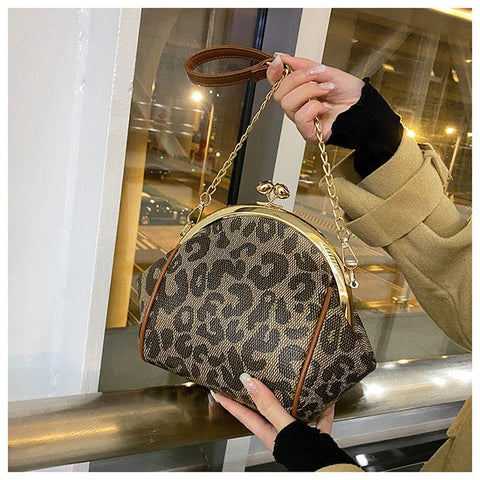 Mtvrmall - Brand Women Shoulder Bag Small Leopard Printed Crossbody Bag Kiss Lock Female Bag Luxury Ladies Handbag Purses