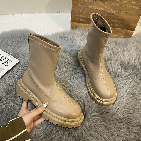 Mtvrmall - Autumn Winter Women Ankle Boot Fashion Square Toe Back Zipper Ladies Keep Warm Short Boots Casual Square Low Heel Shoes