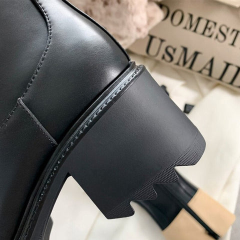 Mtvrmall - Women Mid-Calf Chunky Chelsea Boots Winter High Heels Casual Shoes Fashion New Trend Women Gladiator Goth Motorcycle Boots