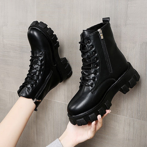 Mtvrmall - Snow Boots Women Winter New Plush Velvet Woman Shoes Warm Ankle Boots Thick Cotton Shoes Furry Black Women Leather Boots