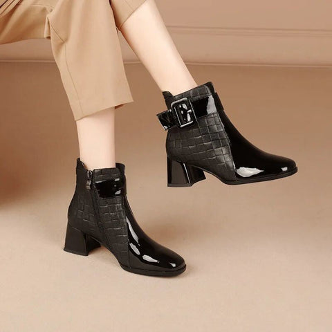 Mtvrmall - Autumn Women Ankle Boots Pu Leather Thick High Heel Short Boots Winter Zip Square Toe Shoes Lady Women Shoes