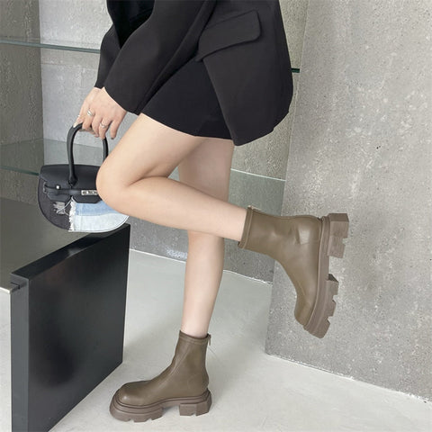 Mtvrmall - New Platform Women Ankle Boots High Quality Soft Leather Autumn Winter Ladies Thick Sole Casual Shoes Female Botas De Mujer