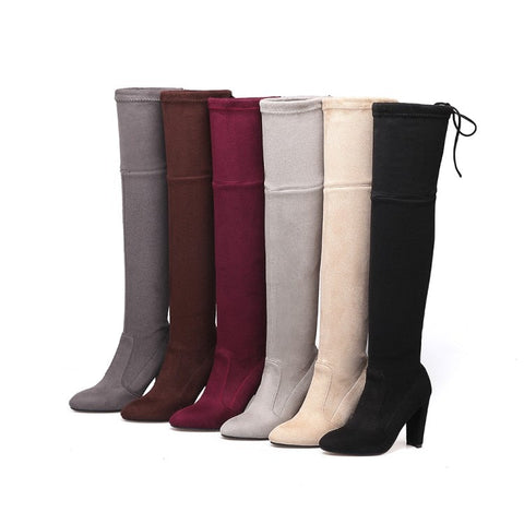 Mtvrmall - Autumn Winter New Women High Heels Chelsea Boots Fashion Over The Knee Chunky Warm Sock Boots Sexy Pumps Ladies Shoes Botas