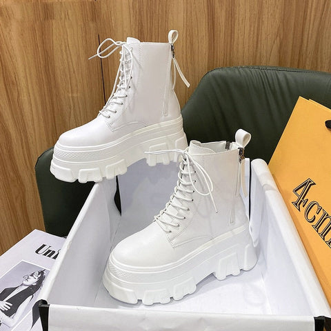 Mtvrmall -  New Fashion Autumn/Winter Women's Boots Round Head Women's Boots Lace Up Zipper Women's Boots 8cm Heel Size 34-39