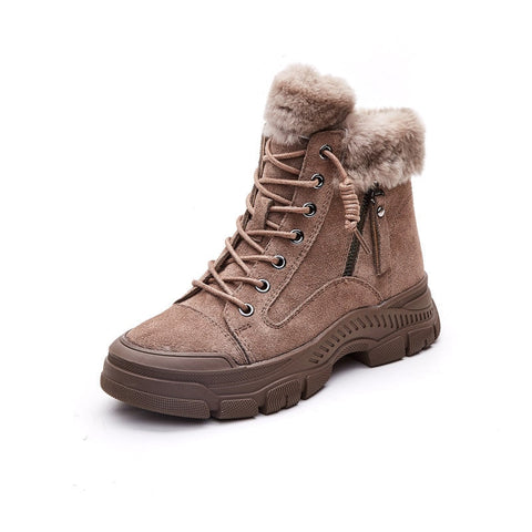 Mtvrmall - Winter Shoes Women Snow Boots Thick Sole Warm Plush Cold Winter Shoes Genuine Leather Suede Women Ankle Boots A4112