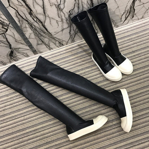 Mtvrmall - New Women Shoes Over Knee High Boots Luxury Trainers Winter Casual Brand Snow Spring Flats Shoes Black Big Size Mid-calf Boots