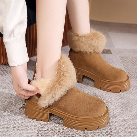 Mtvrmall - Winter Chunky Ankle Women Snow Boots New Fashion Goth Platform Fur High Heels Shoes Pumps Plush Warm Chelsea Women Boots