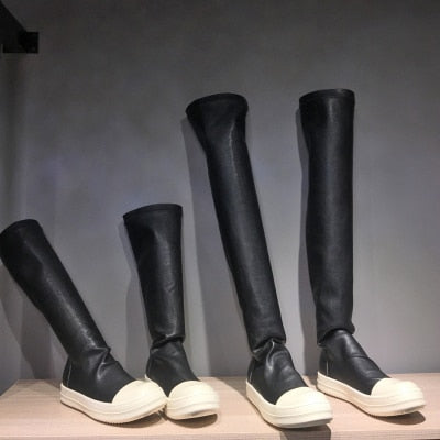 Mtvrmall - New Women Shoes Over Knee High Boots Luxury Trainers Winter Casual Brand Snow Spring Flats Shoes Black Big Size Mid-calf Boots