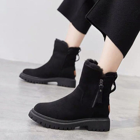 Mtvrmall Big Size Women Snow Boots Warm Fur Cotton Winter Shoes Ladies Zipper Ankle Chelsea Boots Thick Sole Female Platform Short Botas