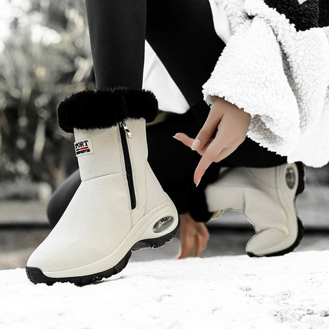 Mtvrmall - Snow Boots Women Winter Platform Thigh High Boots Flat Quality Keep Warm Black New Ladies Lace-up Comfortable Leather Boots