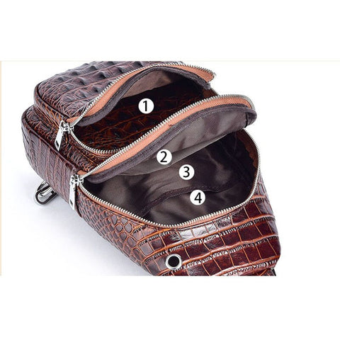 mtvrmall - Genuine Leather Men Chest Pack Shoulder Bag Retro Designe Crocodile Pattern Male Real Cowhide Crossbody Bags Sling Backpack