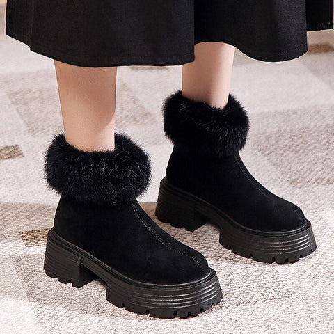 Mtvrmall - Winter Chunky Ankle Women Snow Boots New Fashion Goth Platform Fur High Heels Shoes Pumps Plush Warm Chelsea Women Boots